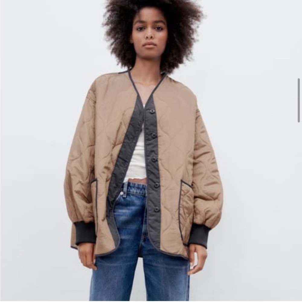 Zara Water Repellent Puffer Jacket Dark Beige